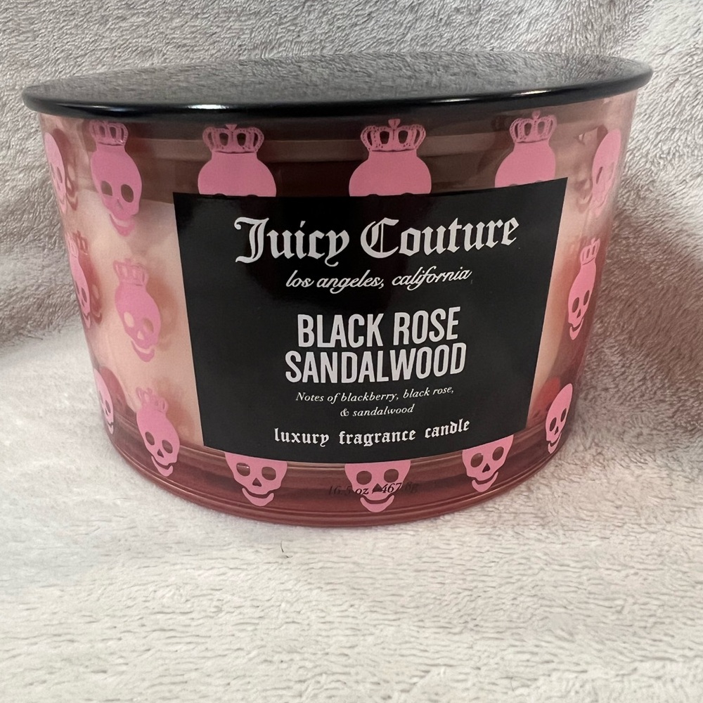 Juicy Couture Candle – Black Rose Sandalwood Pink Skulls Glass Jar 16.5 oz | New